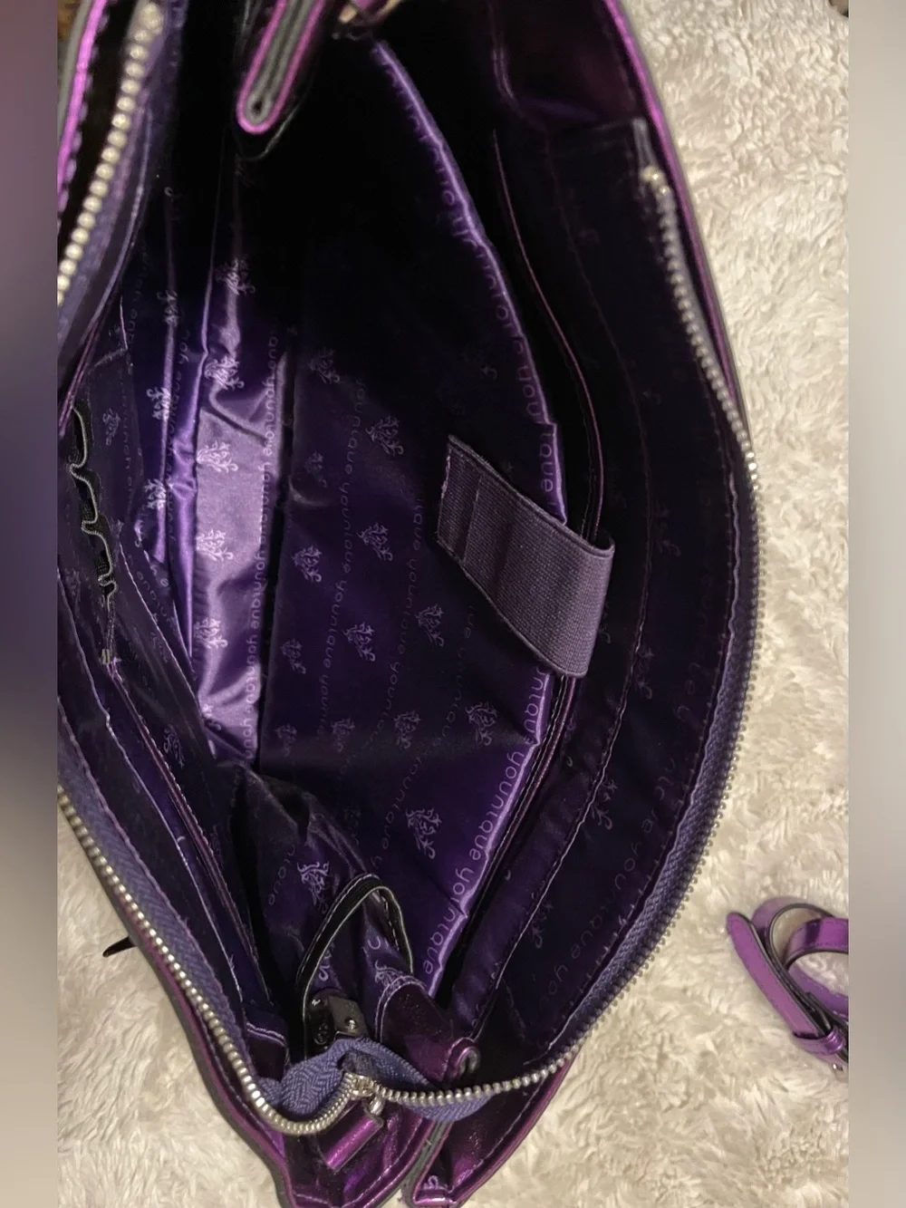 Younique Purple Metallic Presenter Tote Bag Handbag w/ Detachable Strap Logo